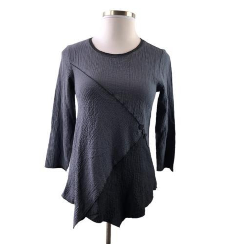 Habitat Asymmetrical Tunic Top Textured Crinkle Gray Colorblock Small Lagonlook - Picture 5 of 10